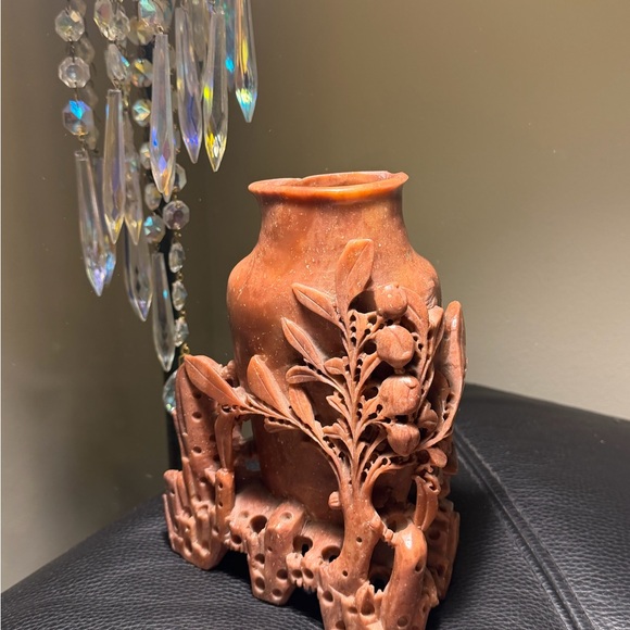 Antique Chinese carved soapstone ornate vase